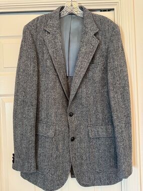 Harris Tweed Tyler Hall Mens Blazer 42 XL Herringbone Scottish Wool Made In USA